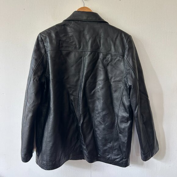 Phase Two Black Leather Jacket Womens Large Full Zip Pockets - Picture 6 of 6